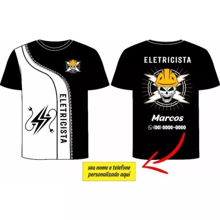 Camiseta Eletricista Preta e Branca